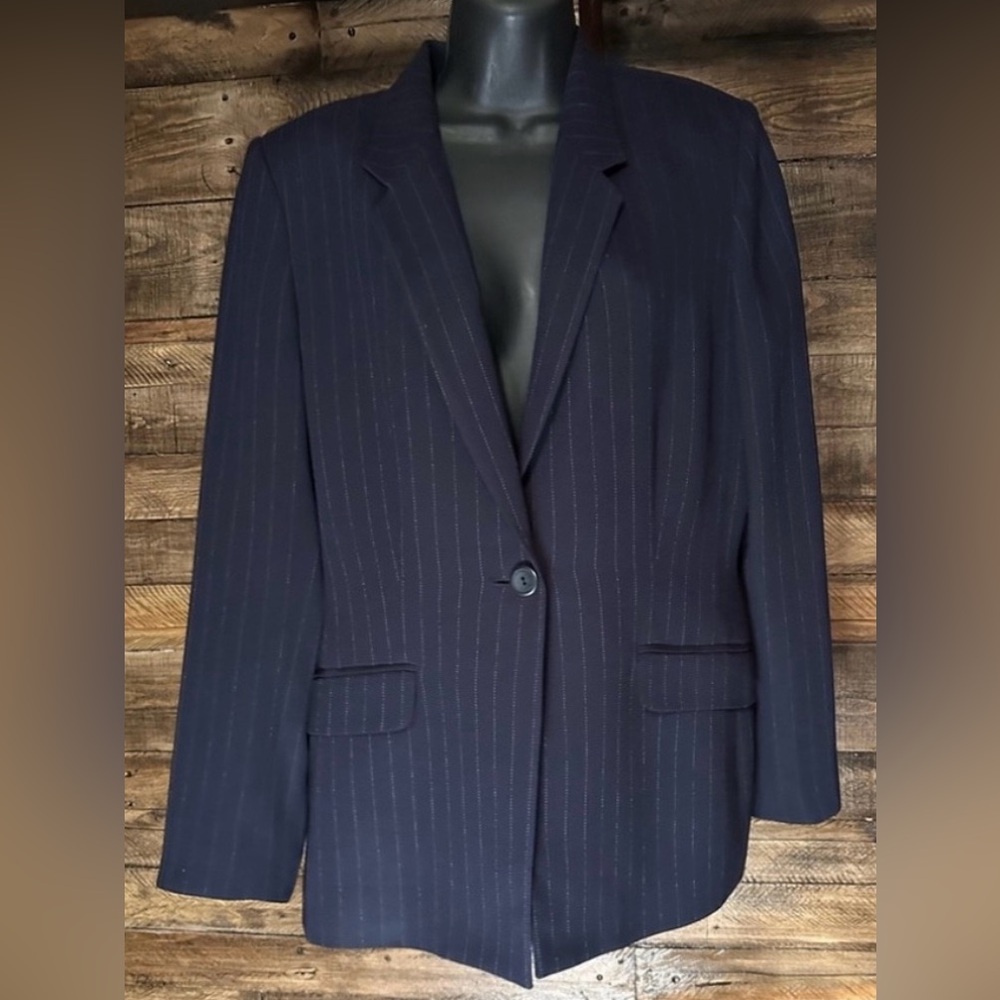 Vintage Charter Club Navy Blue Pinstripe 1-Button Suit Blazer Jacket Classic